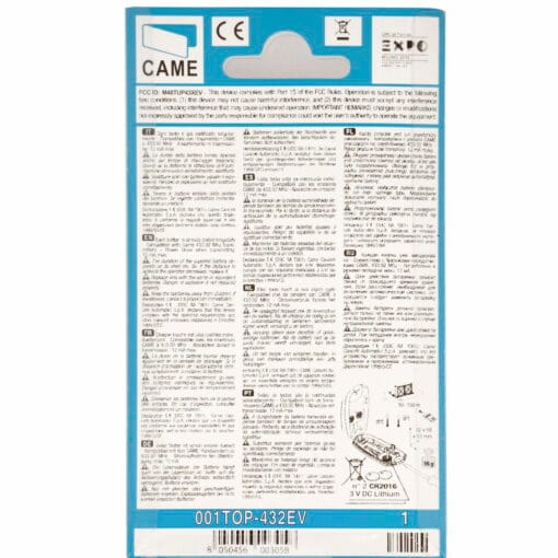 Came Top432EV Garage Door Gate Remote Control Instructions