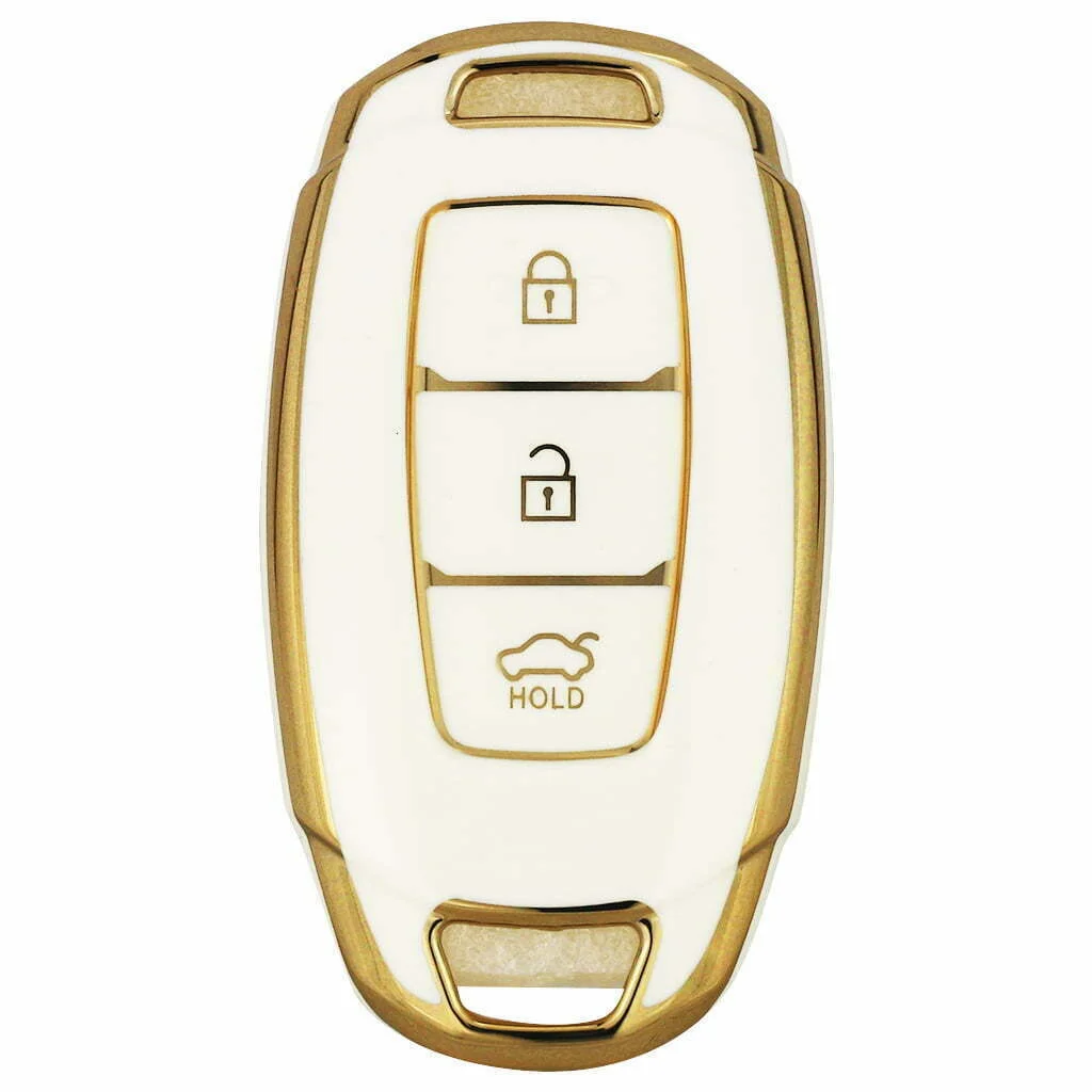 Hyundai 3 Button White and Gold Car Key Cover